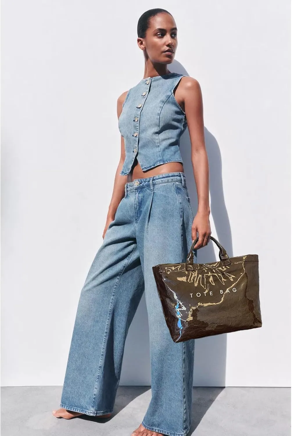 MINGRI Large Tote Bags for Women PVC Clear Totes Bag Plastic Carry All Bag Kraft Paper Shoulder Handbag Hobo for Work Travel