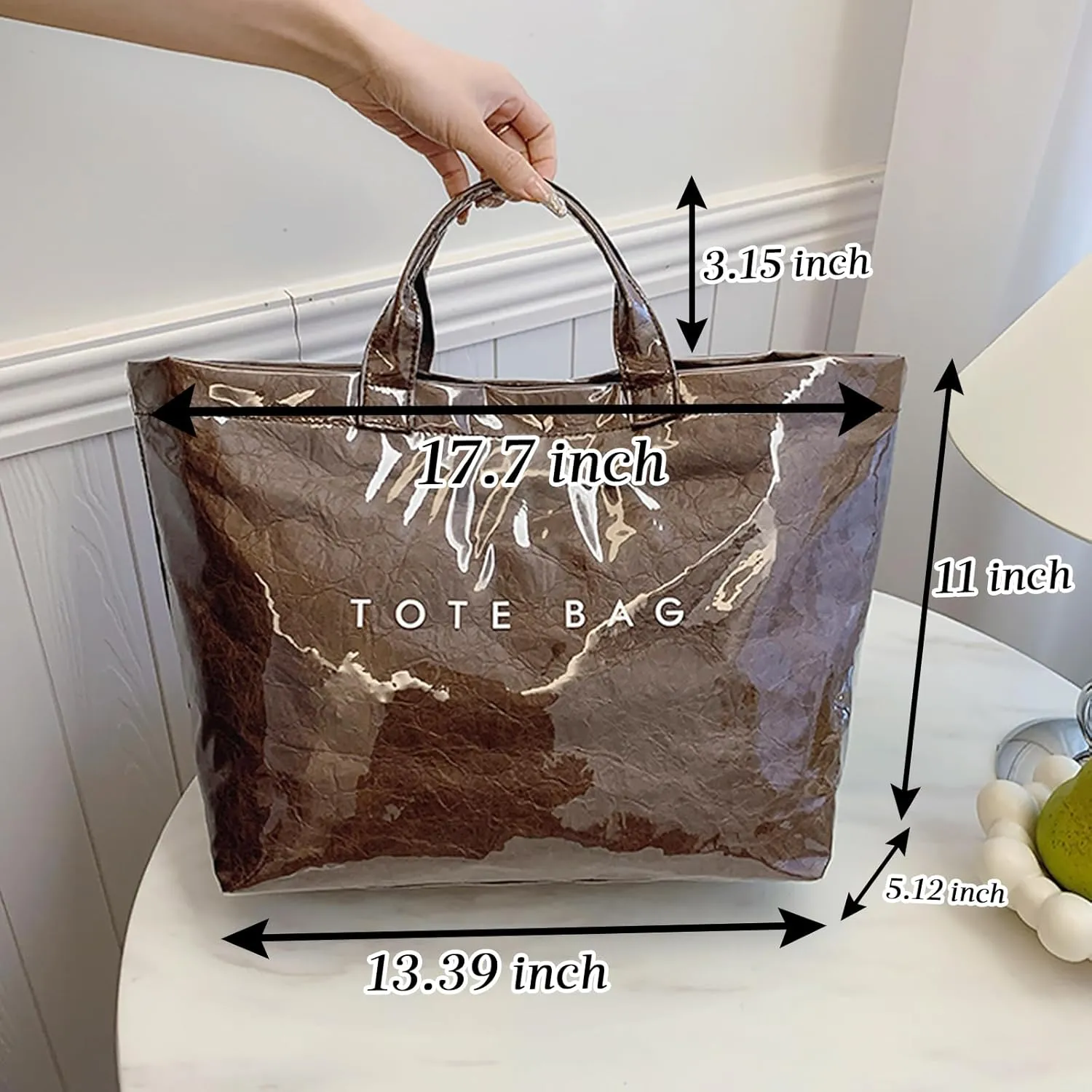 MINGRI Large Tote Bags for Women PVC Clear Totes Bag Plastic Carry All Bag Kraft Paper Shoulder Handbag Hobo for Work Travel
