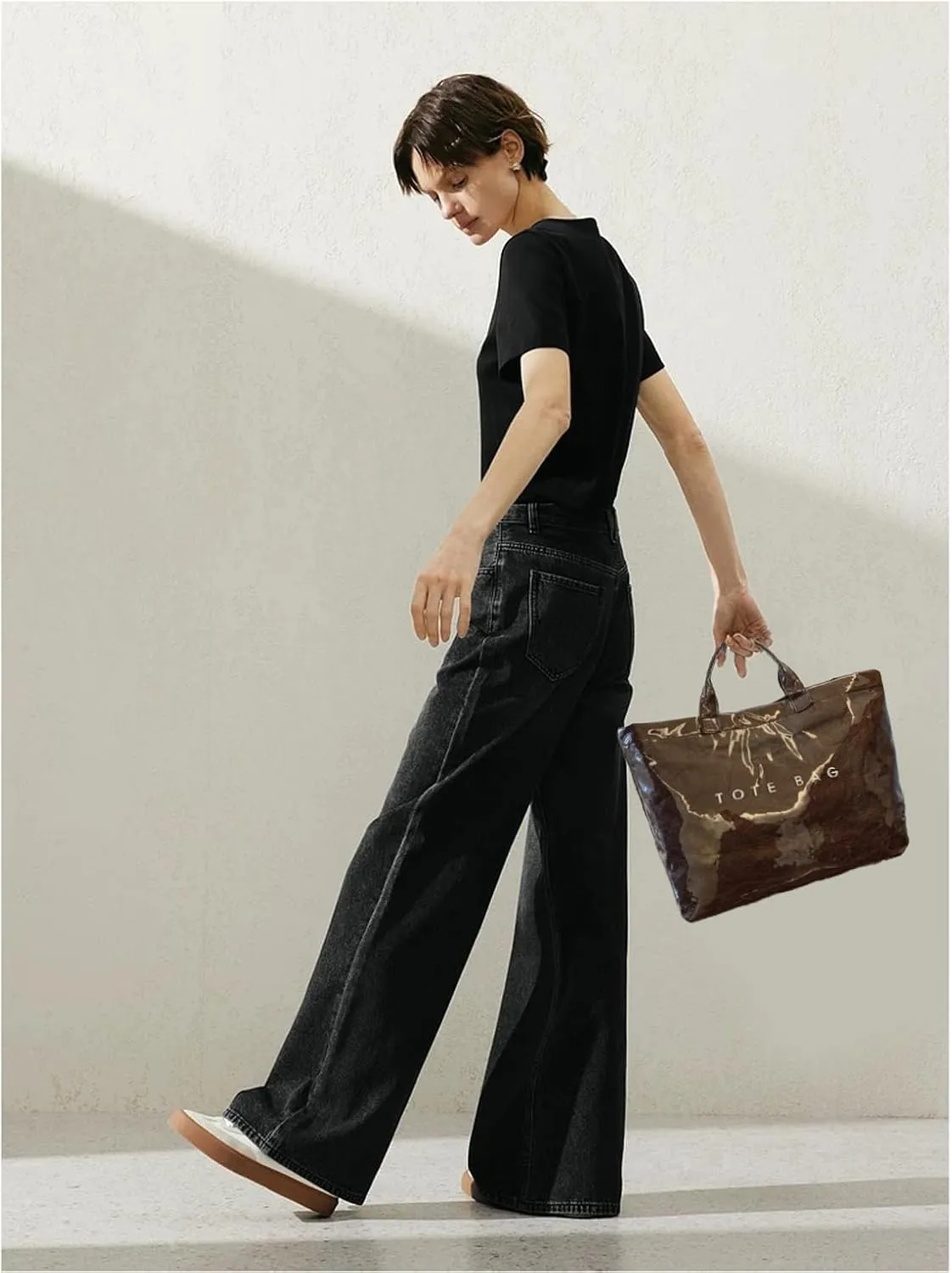 MINGRI Large Tote Bags for Women PVC Clear Totes Bag Plastic Carry All Bag Kraft Paper Shoulder Handbag Hobo for Work Travel