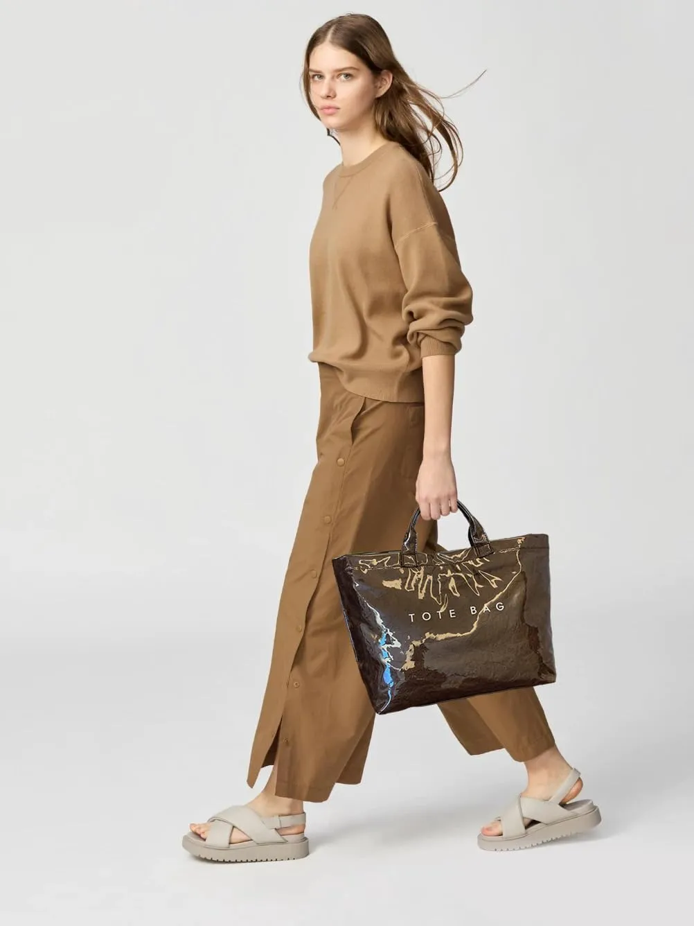 MINGRI Large Tote Bags for Women PVC Clear Totes Bag Plastic Carry All Bag Kraft Paper Shoulder Handbag Hobo for Work Travel