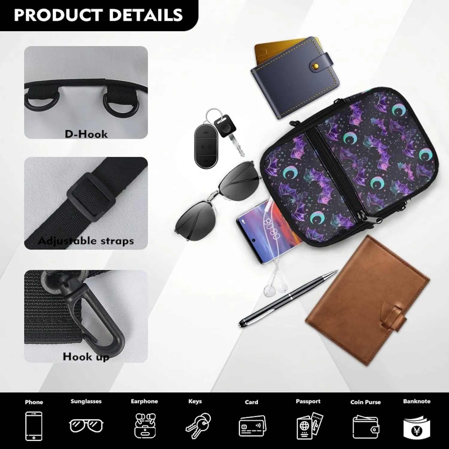 Mini Crossbody Bag with Adjustable Straps Small Crossbody Bags for Men Multifunctional Messenger Bag