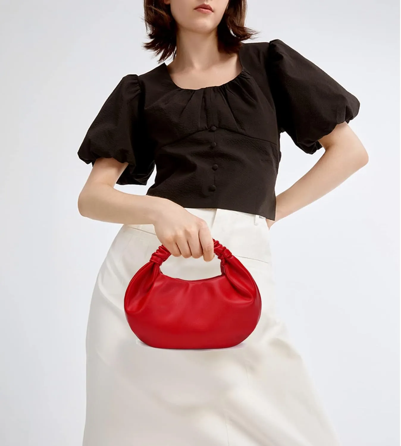 Mini Hobo Tote Bags for Women Soft Leather Clutch Purses for Women Cloud-Shaped Top Handle Bags