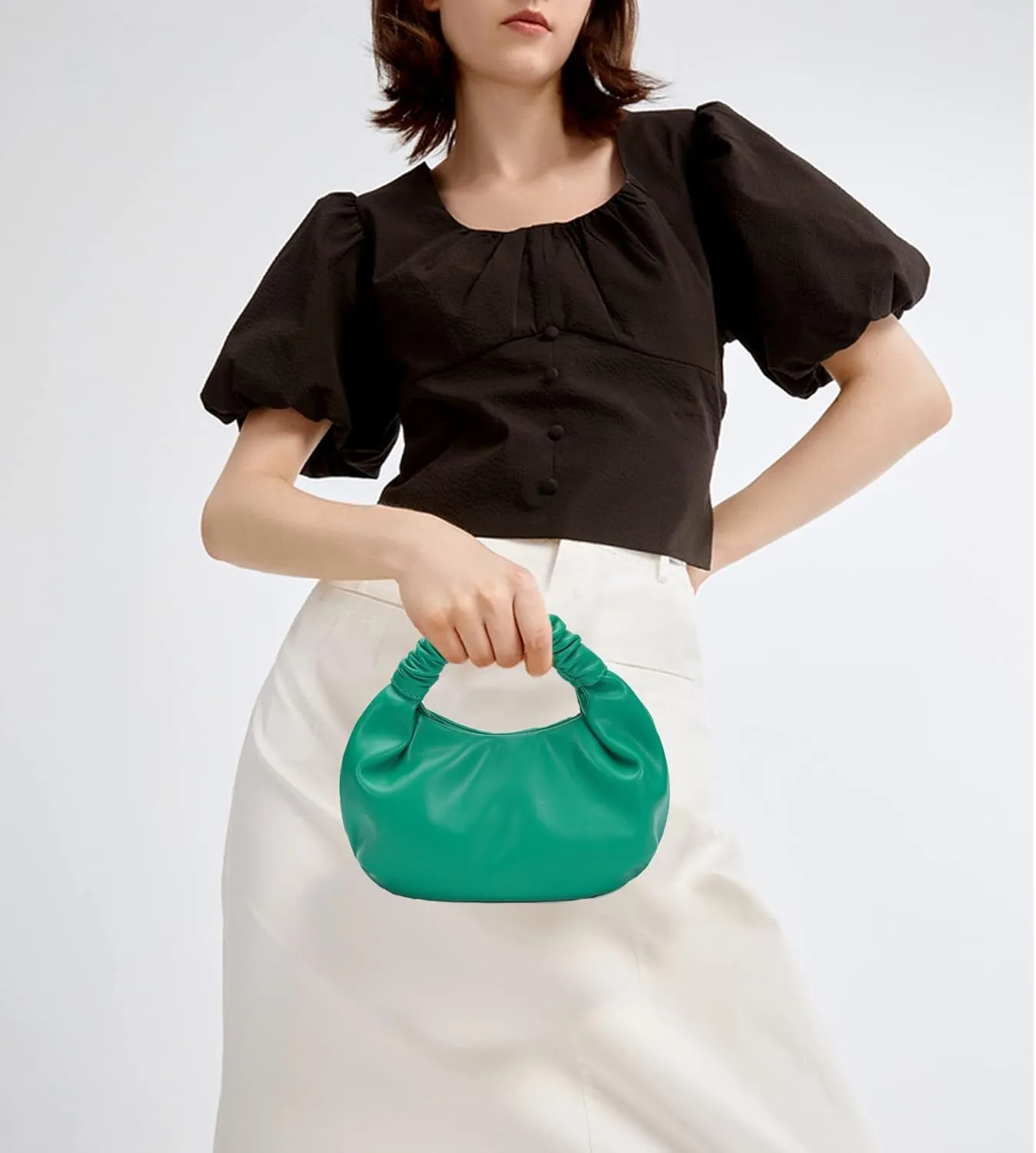 Mini Hobo Tote Bags for Women Soft Leather Clutch Purses for Women Cloud-Shaped Top Handle Bags
