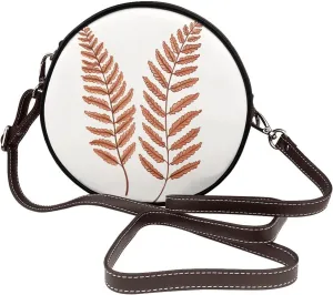 Minimalist Sketch Ferns Women Round Crossbody Bags Leather Sling Bag Purse