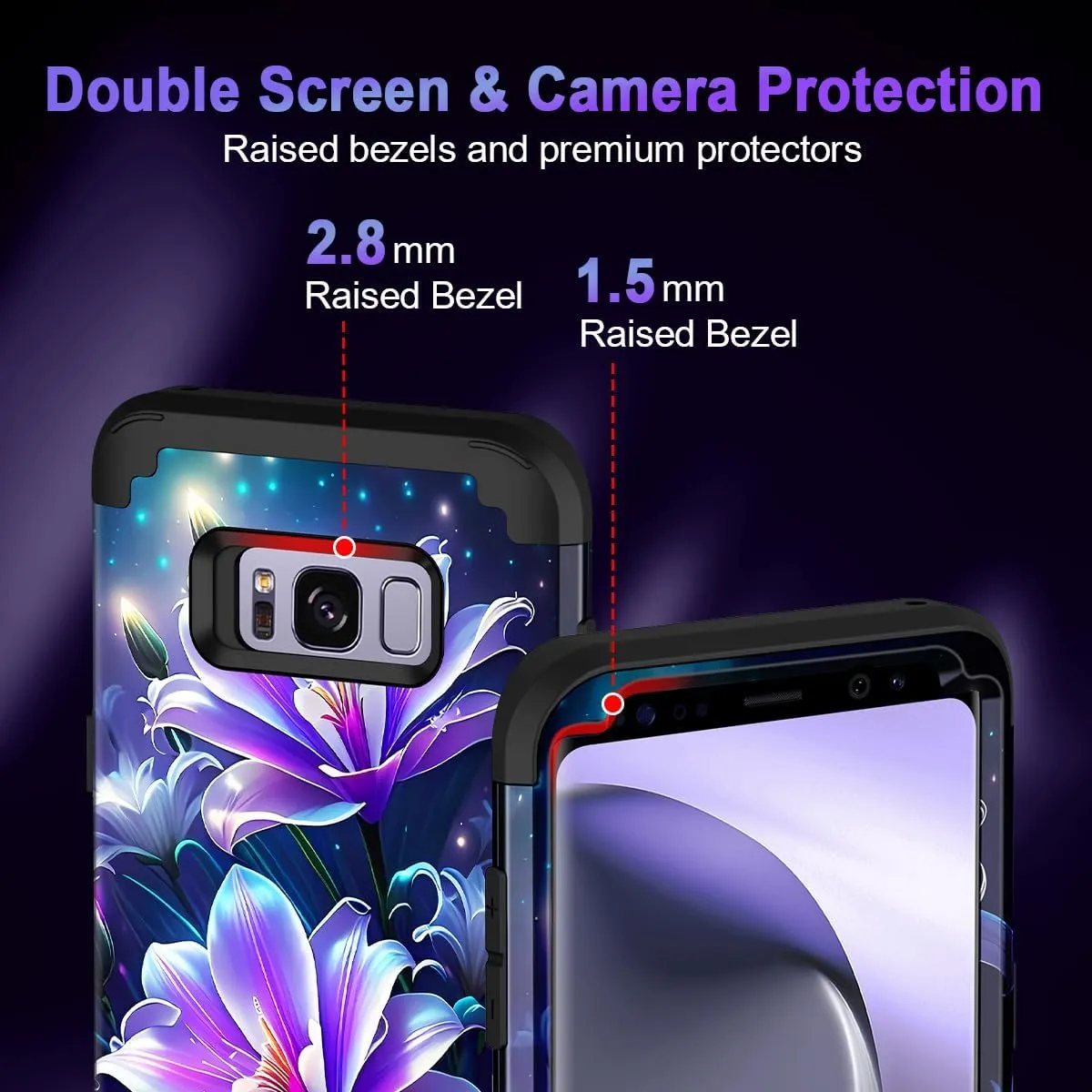 Miqala for Galaxy S8 Case,Marble Design Three Layer Heavy Duty Shockproof Hard Plastic Bumper  Soft Silicone Rubber Protective Case for Samsung Galaxy S8,Purple Flower