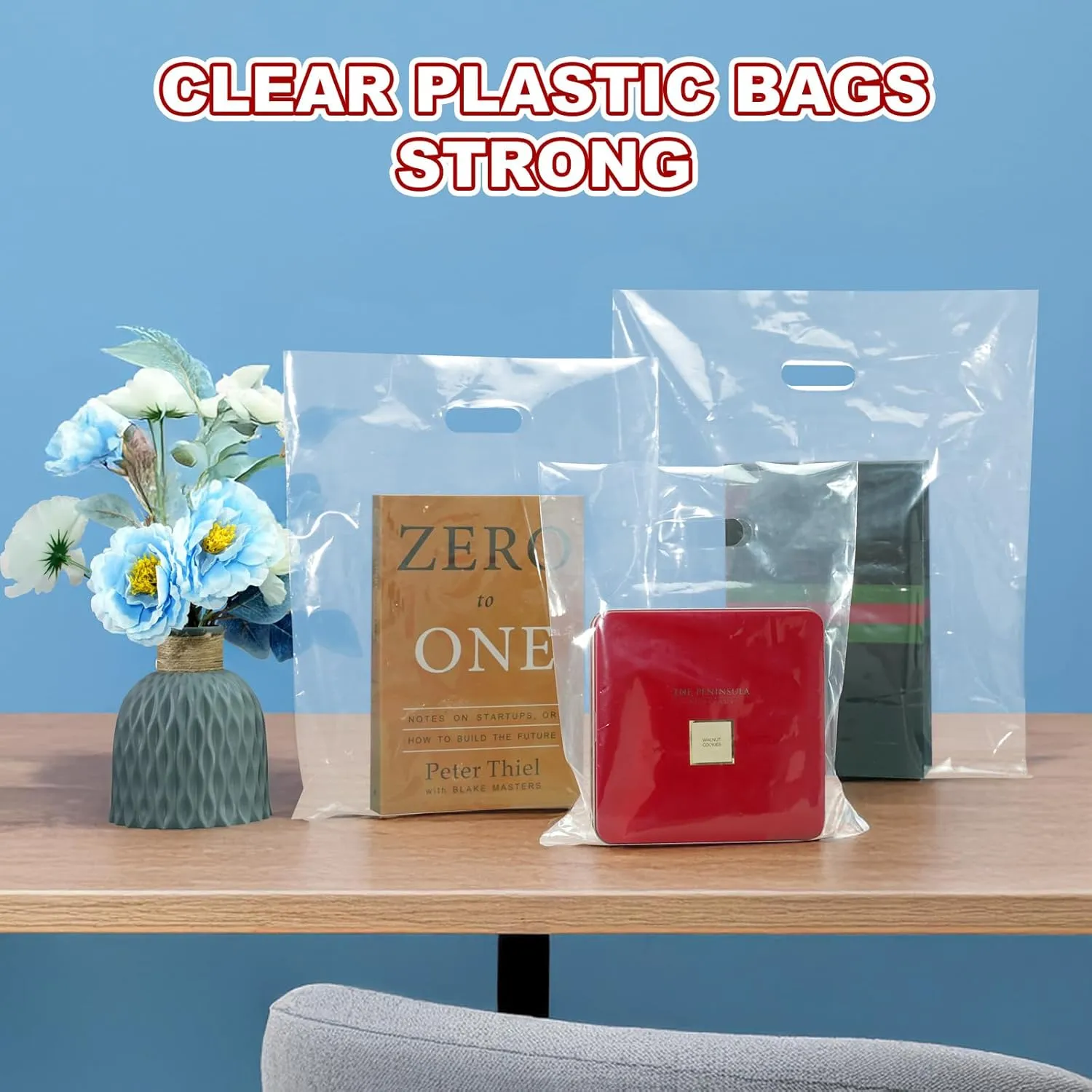 MLAFLY Clear Plastic bags with handle 100 Pack Clear Gift Bags for Small Business Shopping Merchandise Bags for Packaging Products Retail Boutique (Medium(12x15))