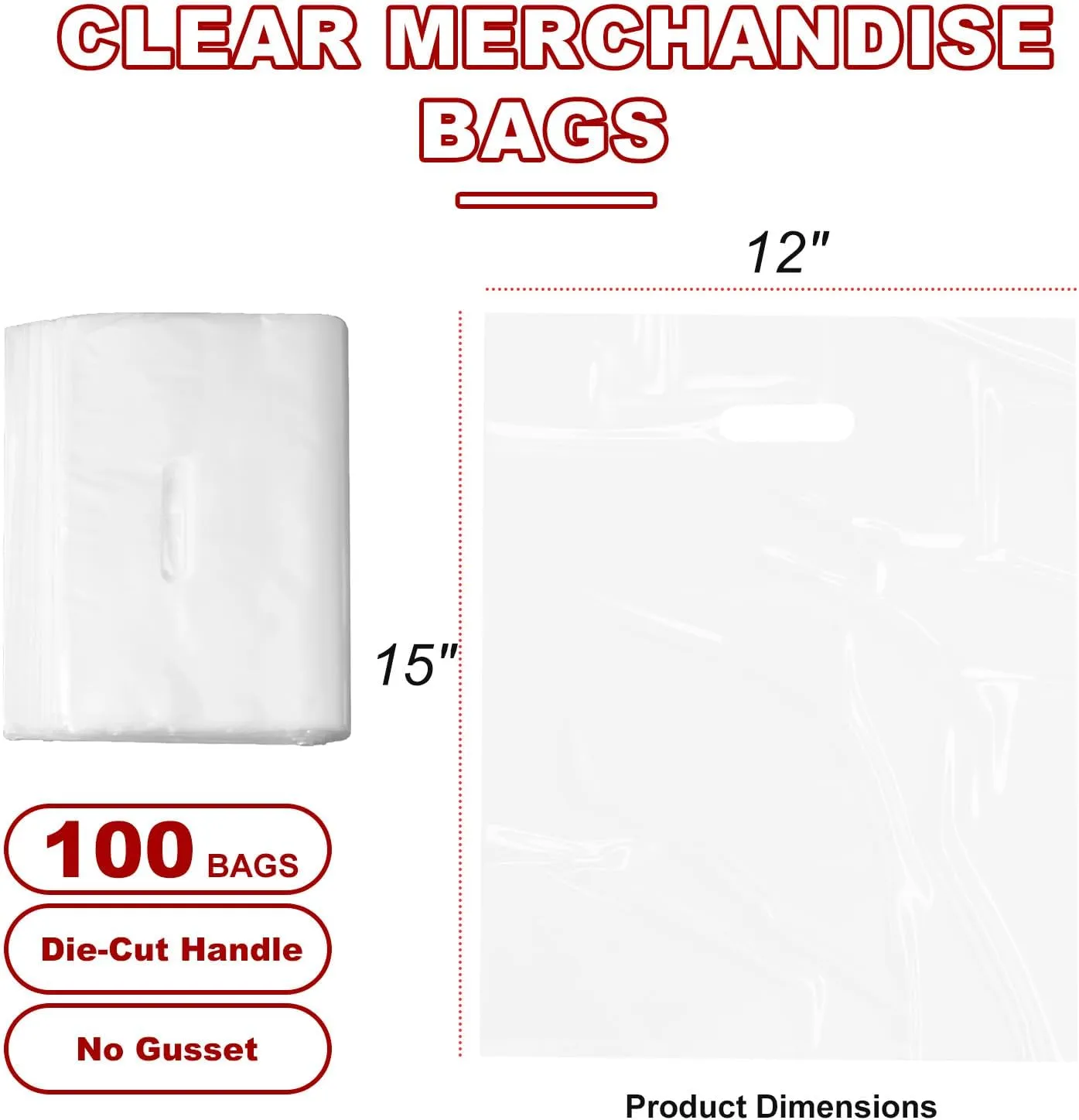 MLAFLY Clear Plastic bags with handle 100 Pack Clear Gift Bags for Small Business Shopping Merchandise Bags for Packaging Products Retail Boutique (Medium(12x15))