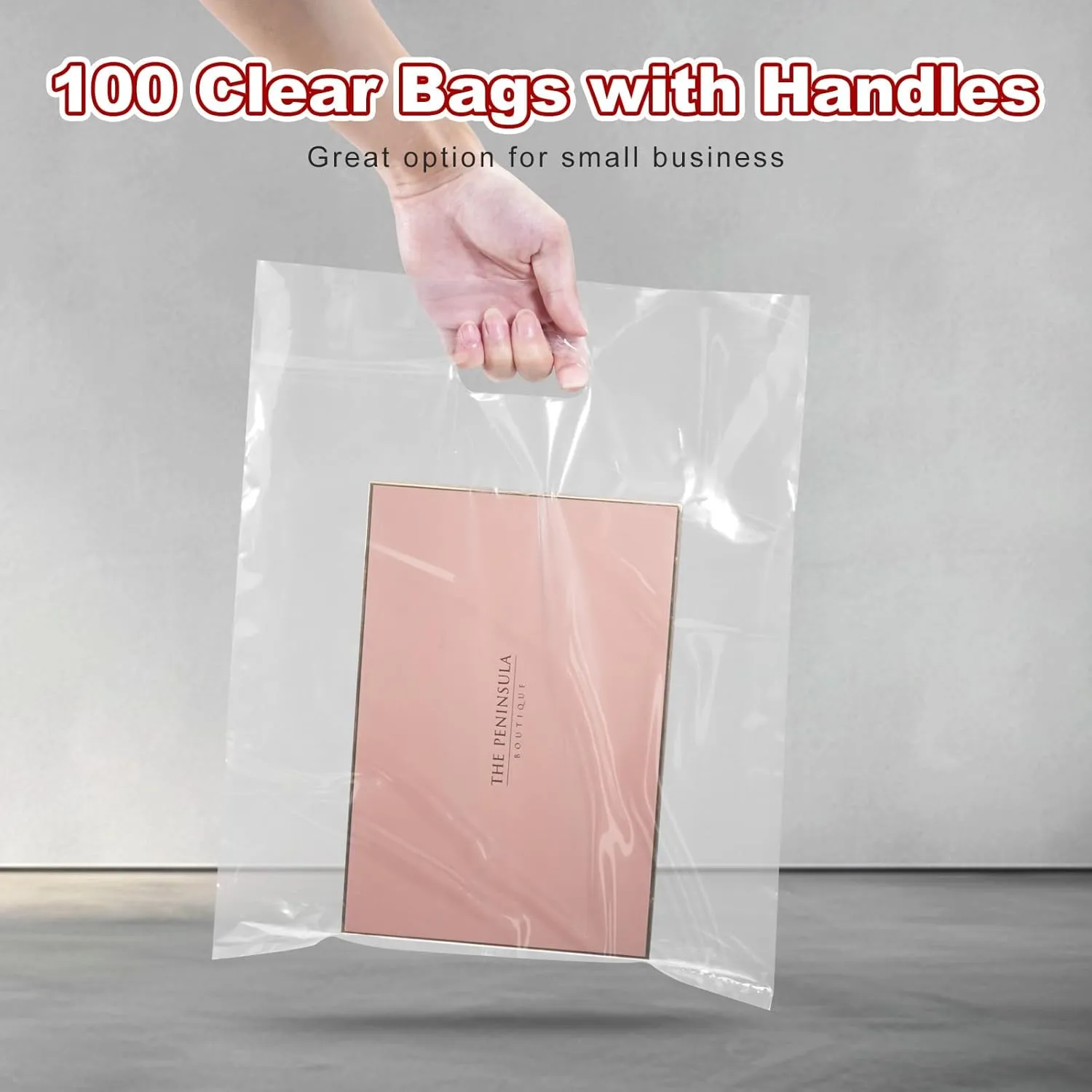 MLAFLY Clear Plastic bags with handle 100 Pack Clear Gift Bags for Small Business Shopping Merchandise Bags for Packaging Products Retail Boutique (Medium(12x15))