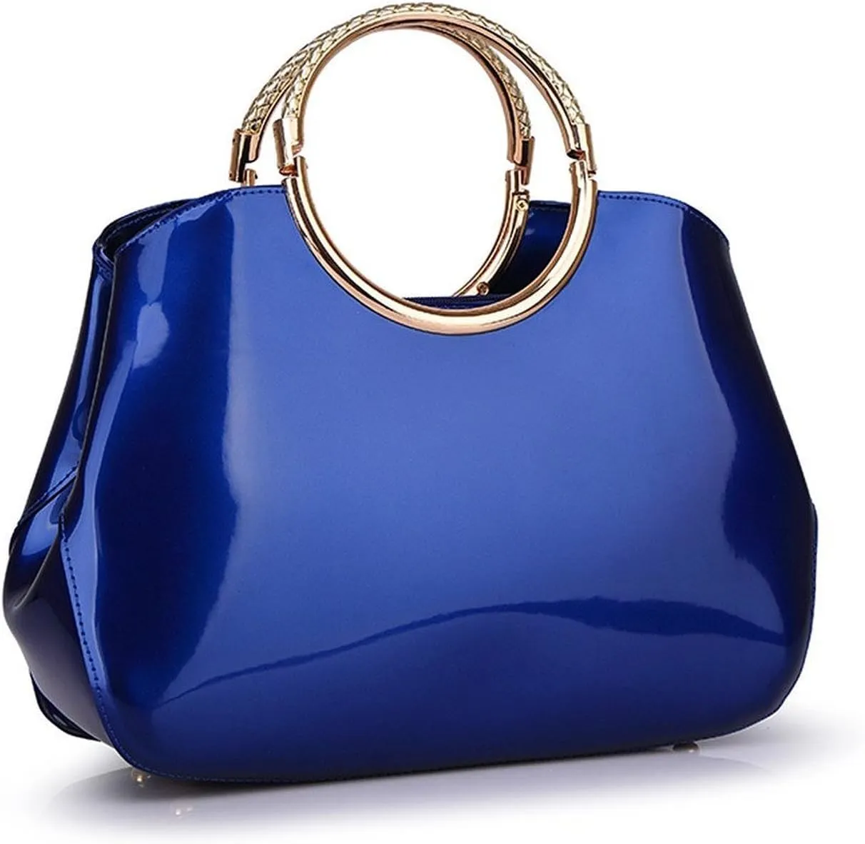 Mn&Sue Lady Boutique Bright Color Glossy Shine Patent Leather Handbag Top Handle Satchel Evening Purses for Women