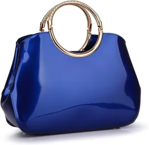 Mn&Sue Lady Boutique Bright Color Glossy Shine Patent Leather Handbag Top Handle Satchel Evening Purses for Women