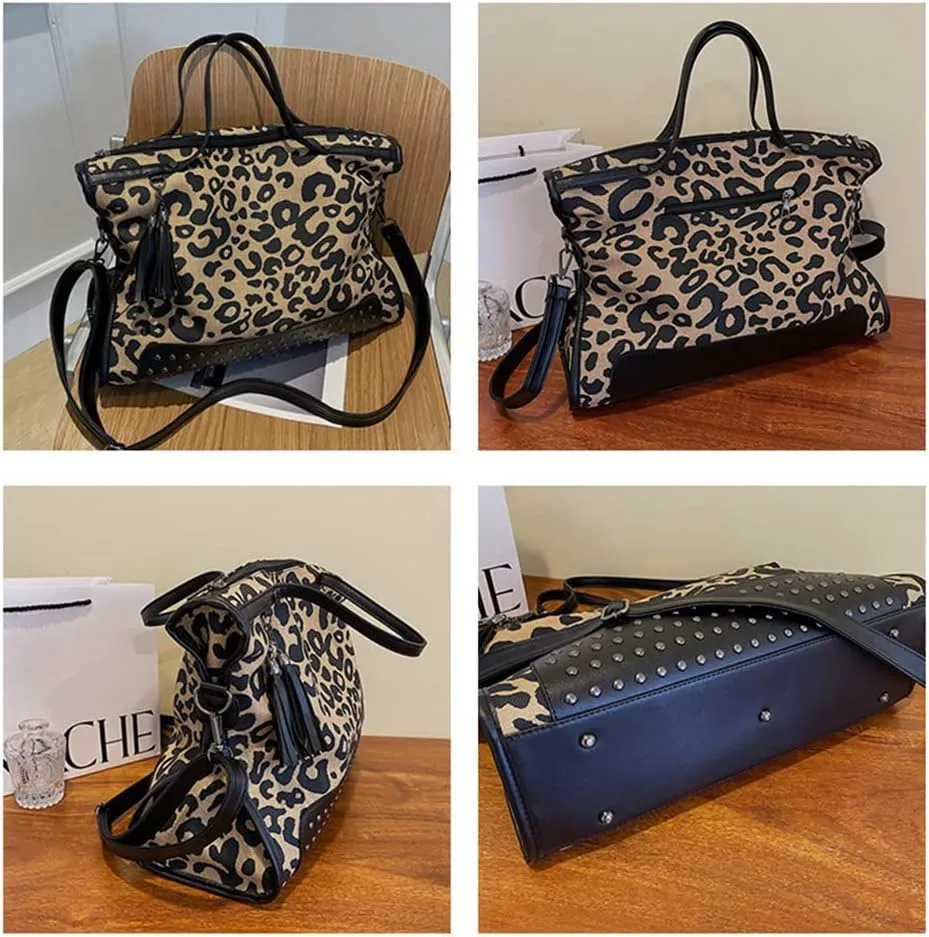 Mn&Sue Punk Motorcycle Style Rivet Studded PU Leather Women Handbags Ladies Top Handle Satchel Large Tote Bag Crossbody Bags