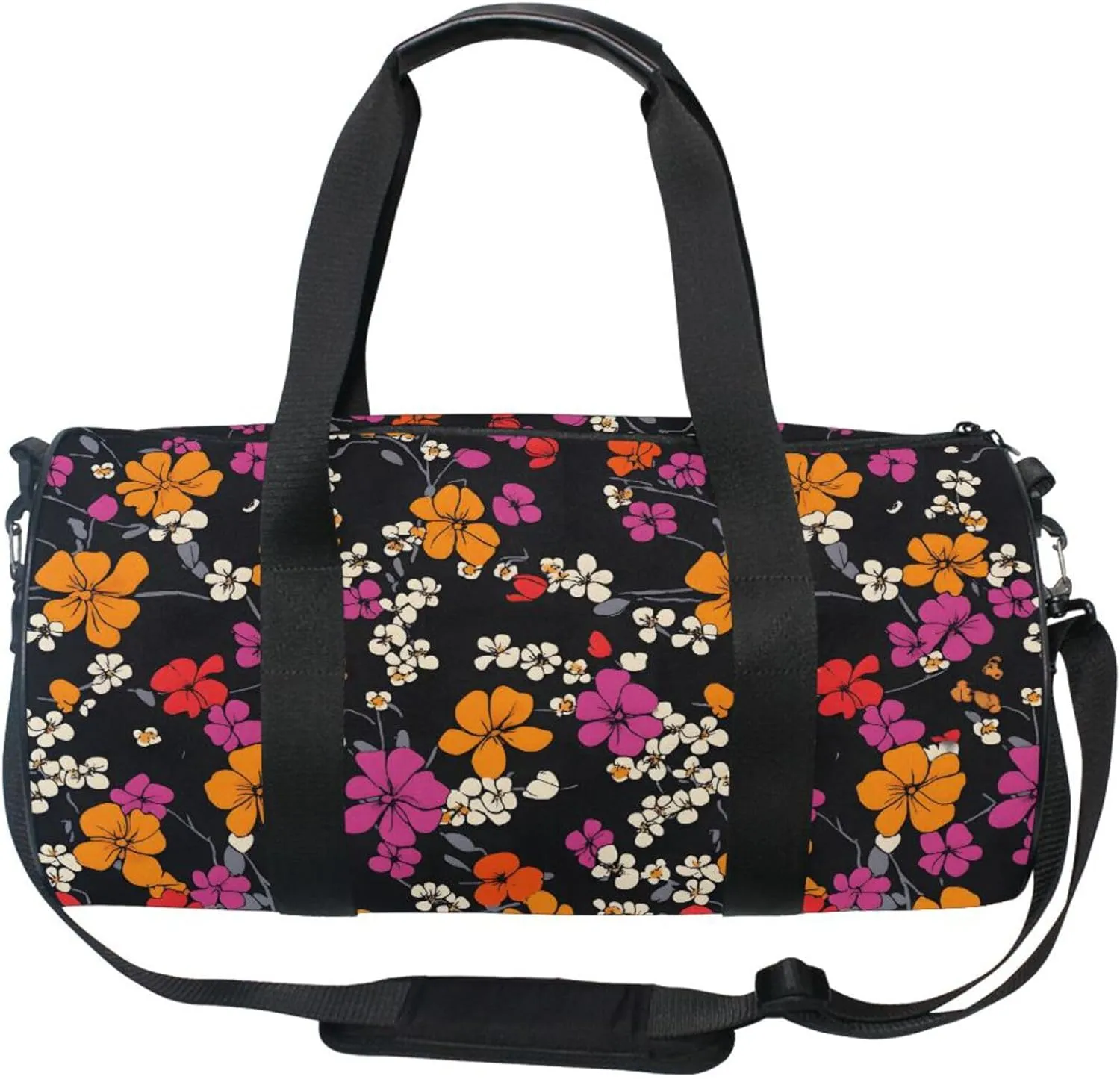MNSRUU Sports Duffel Bags, White Pink Yellow Flowers Athletic Gym Bag Overnight Workout Travel Tote Luggage for Men Women Yoga