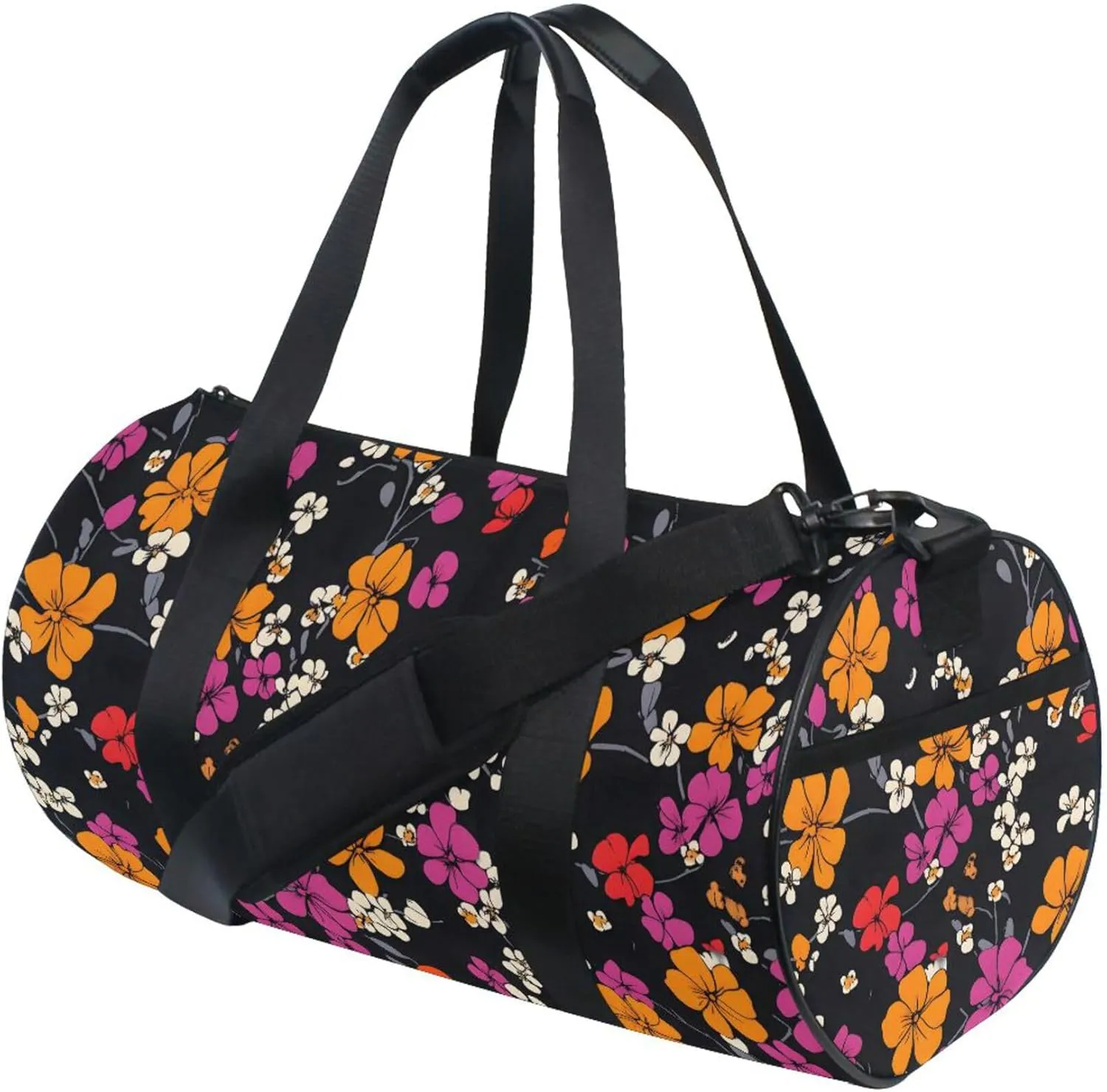 MNSRUU Sports Duffel Bags, White Pink Yellow Flowers Athletic Gym Bag Overnight Workout Travel Tote Luggage for Men Women Yoga