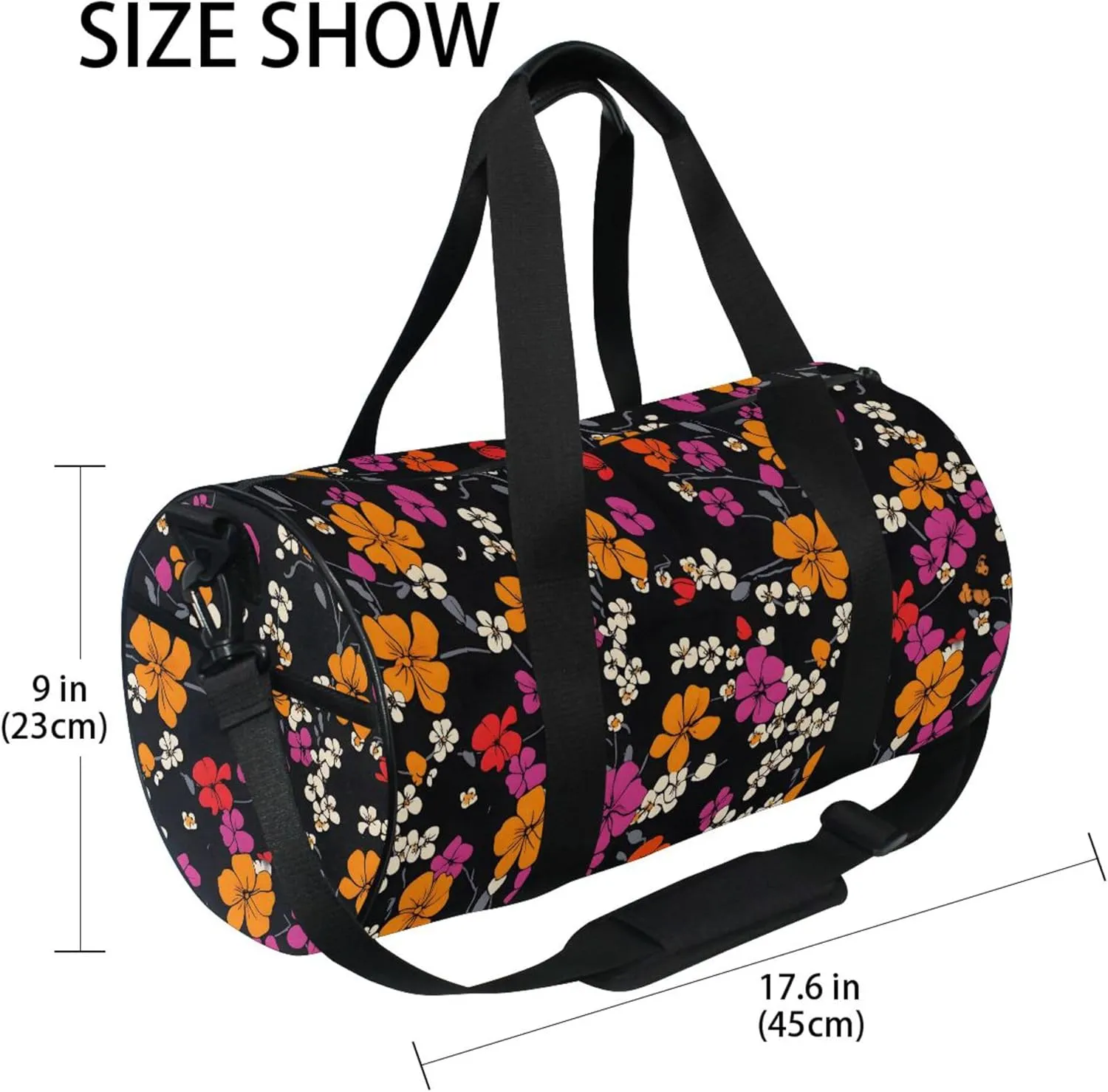 MNSRUU Sports Duffel Bags, White Pink Yellow Flowers Athletic Gym Bag Overnight Workout Travel Tote Luggage for Men Women Yoga