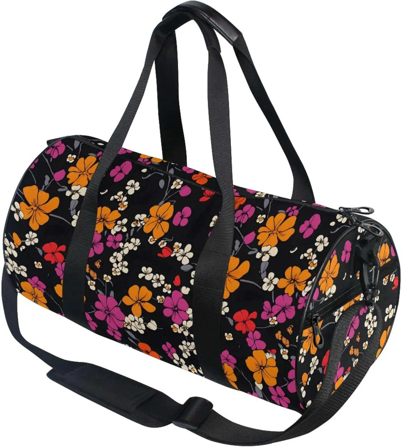 MNSRUU Sports Duffel Bags, White Pink Yellow Flowers Athletic Gym Bag Overnight Workout Travel Tote Luggage for Men Women Yoga