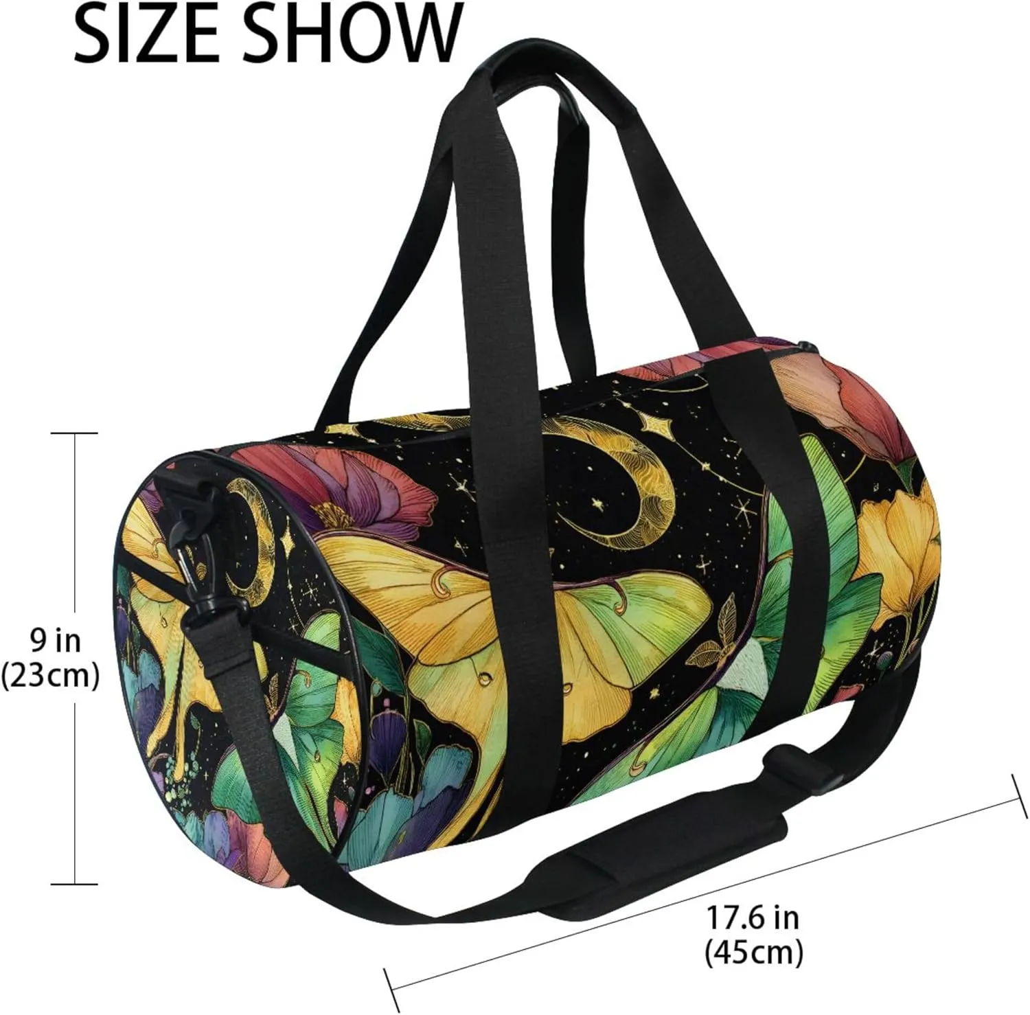 MNSRUU Sports Duffel Bags, Yellow Green Moth Athletic Gym Bag Overnight Workout Travel Tote Luggage for Men Women Yoga