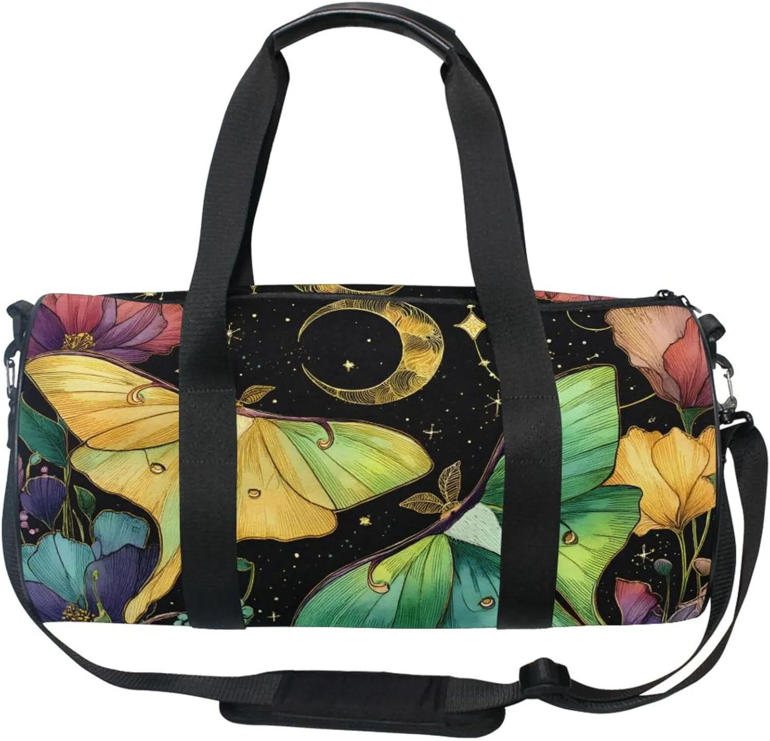 MNSRUU Sports Duffel Bags, Yellow Green Moth Athletic Gym Bag Overnight Workout Travel Tote Luggage for Men Women Yoga