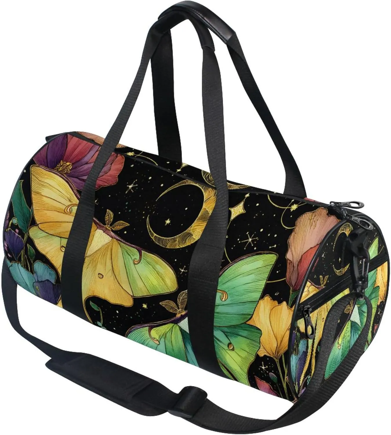 MNSRUU Sports Duffel Bags, Yellow Green Moth Athletic Gym Bag Overnight Workout Travel Tote Luggage for Men Women Yoga
