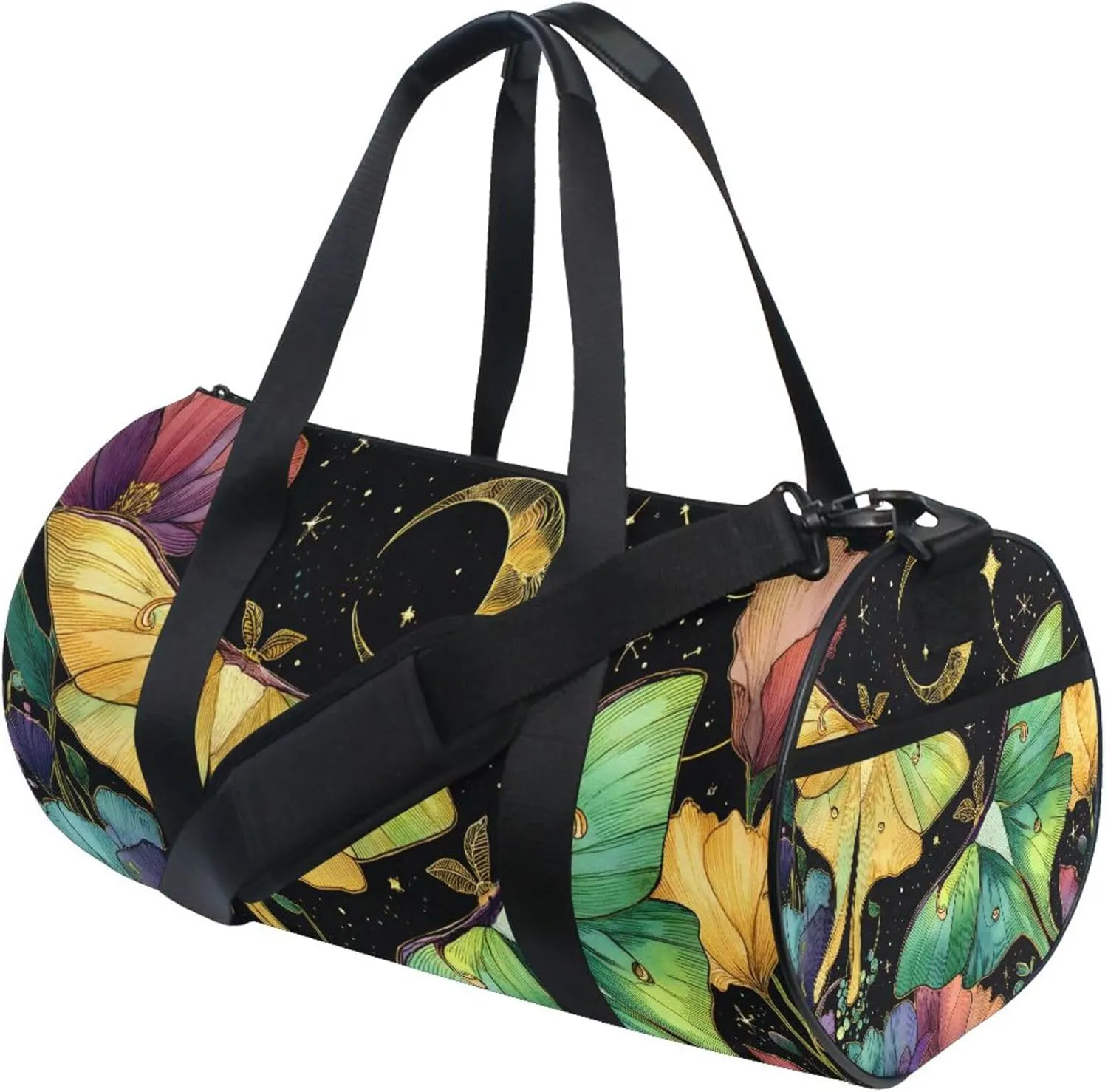MNSRUU Sports Duffel Bags, Yellow Green Moth Athletic Gym Bag Overnight Workout Travel Tote Luggage for Men Women Yoga