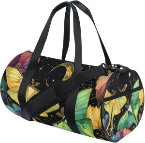 MNSRUU Sports Duffel Bags, Yellow Green Moth Athletic Gym Bag Overnight Workout Travel Tote Luggage for Men Women Yoga