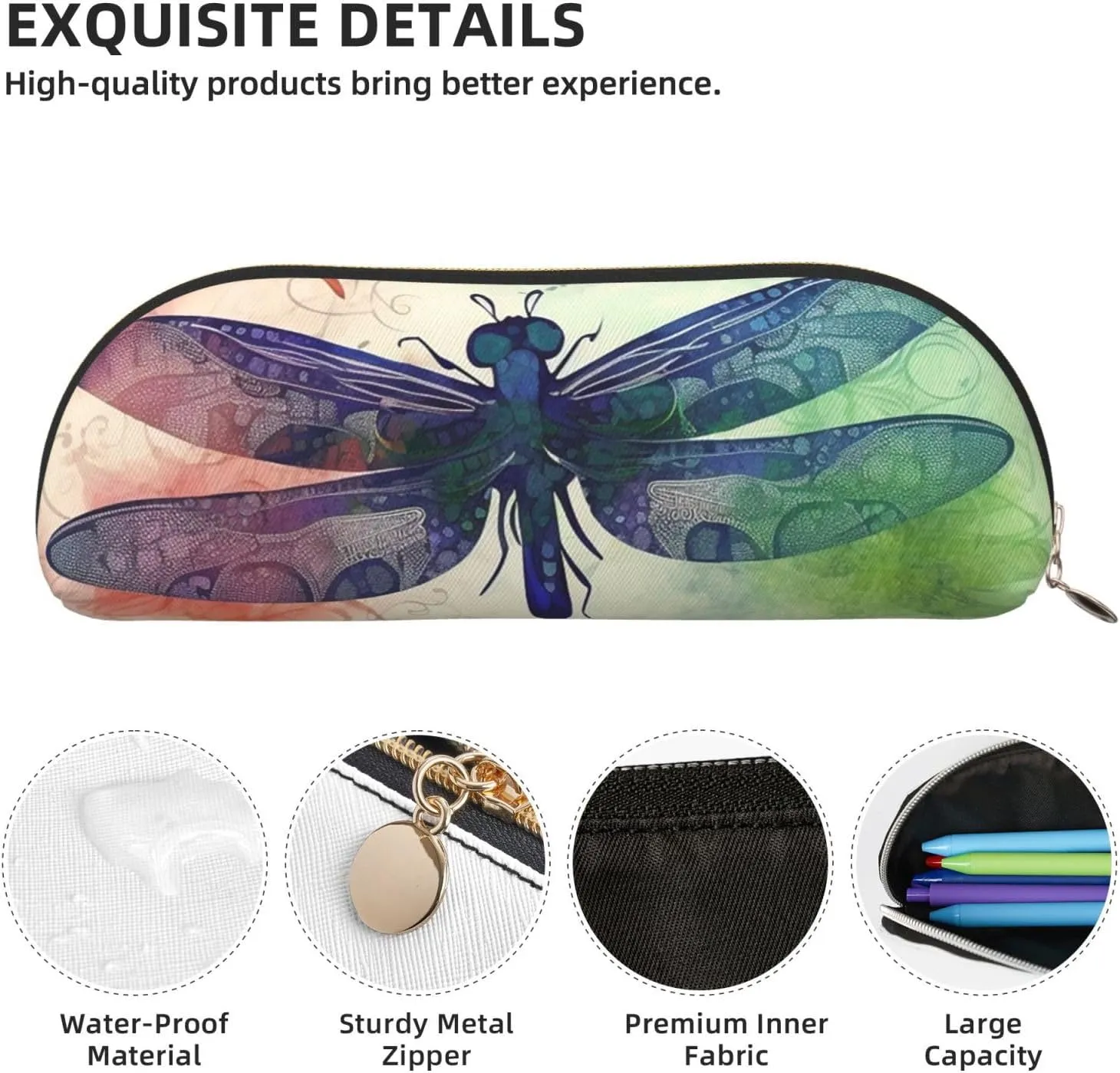 Modern dragonfly Makeup Bag for Women Men Large Pencil Case Aesthetic Pencil Pouch Coin Pouch Leather Cosmetic Bag with Zipper Office Organizer Travel Essentials