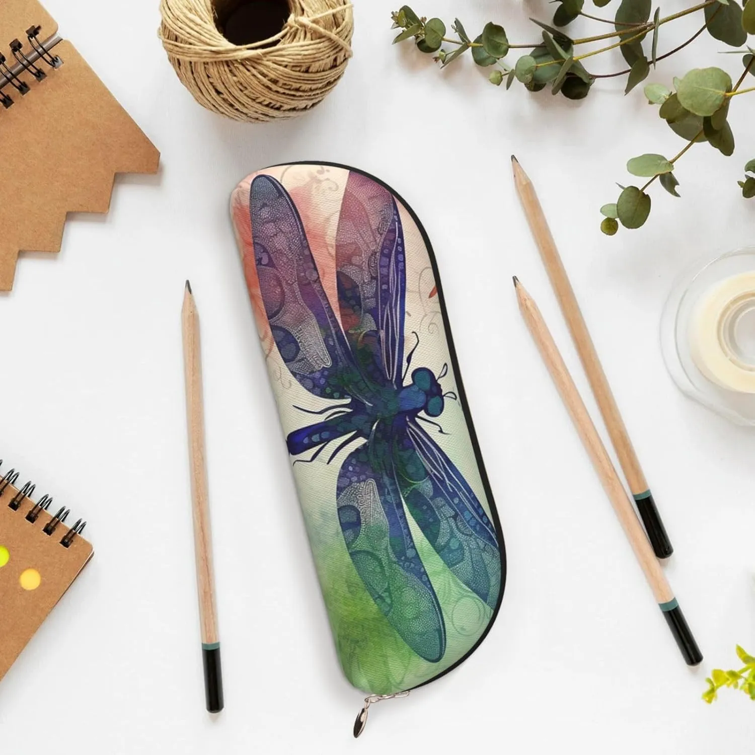 Modern dragonfly Makeup Bag for Women Men Large Pencil Case Aesthetic Pencil Pouch Coin Pouch Leather Cosmetic Bag with Zipper Office Organizer Travel Essentials
