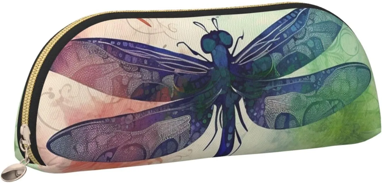 Modern dragonfly Makeup Bag for Women Men Large Pencil Case Aesthetic Pencil Pouch Coin Pouch Leather Cosmetic Bag with Zipper Office Organizer Travel Essentials