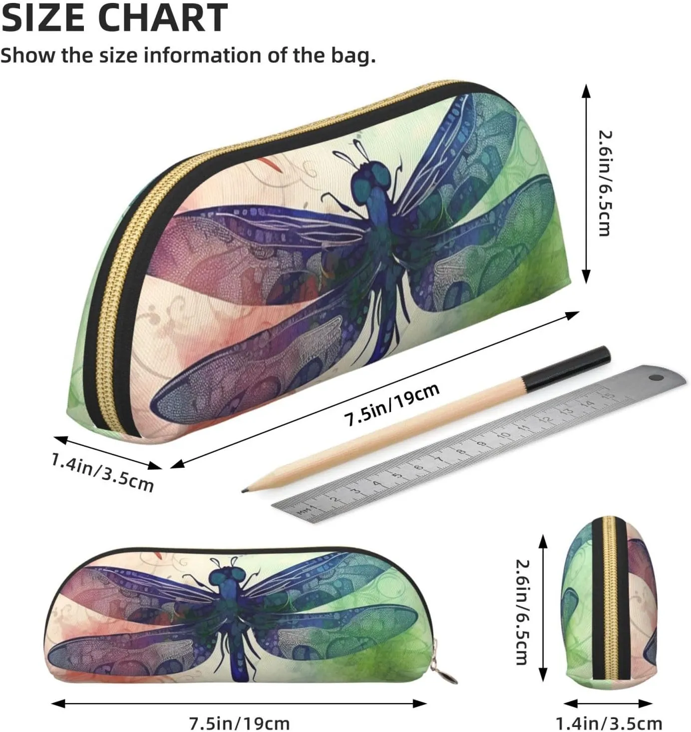 Modern dragonfly Makeup Bag for Women Men Large Pencil Case Aesthetic Pencil Pouch Coin Pouch Leather Cosmetic Bag with Zipper Office Organizer Travel Essentials
