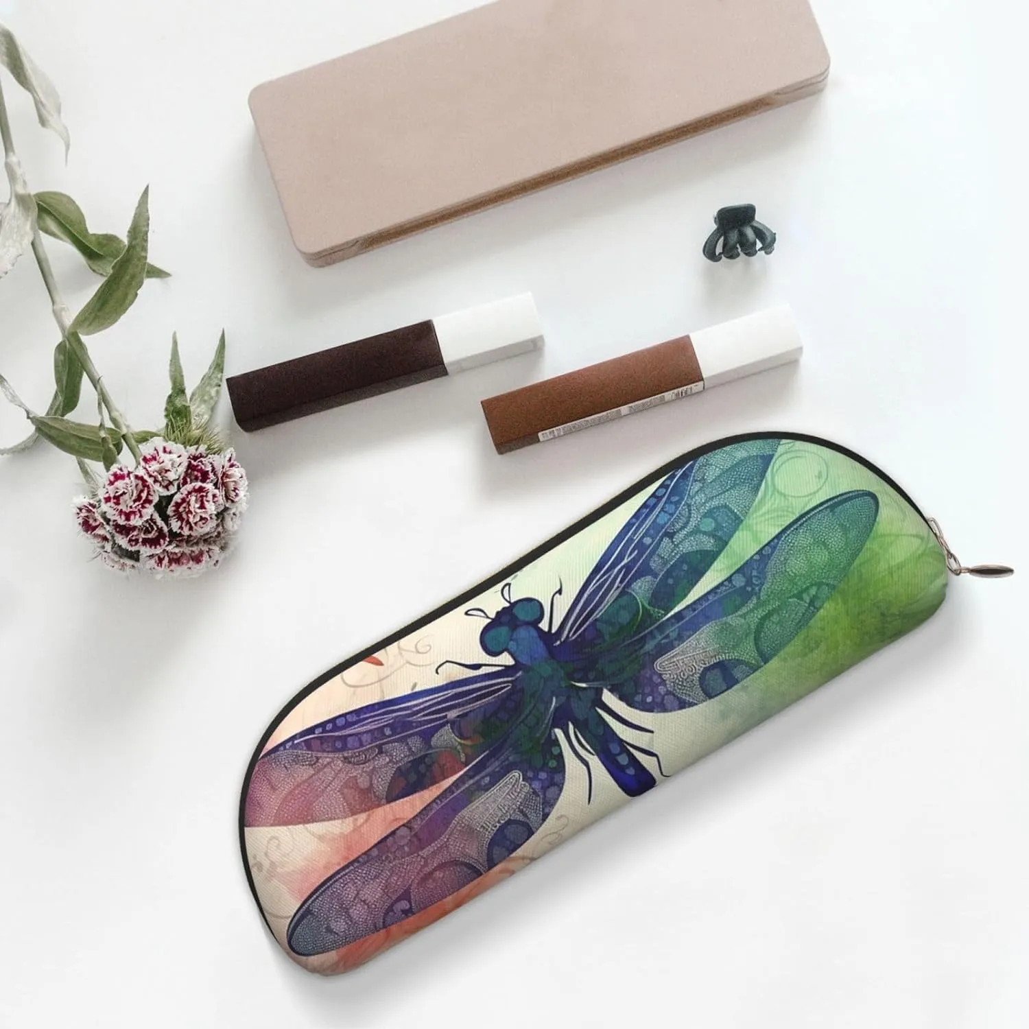 Modern dragonfly Makeup Bag for Women Men Large Pencil Case Aesthetic Pencil Pouch Coin Pouch Leather Cosmetic Bag with Zipper Office Organizer Travel Essentials