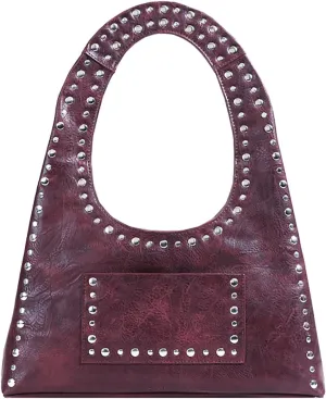 Molodo PU Leather Hobo Bag for Women Vintage Studded Tote Bag Handbag Trendy Shoulder Bag Punk Streetwear Handbag Purse