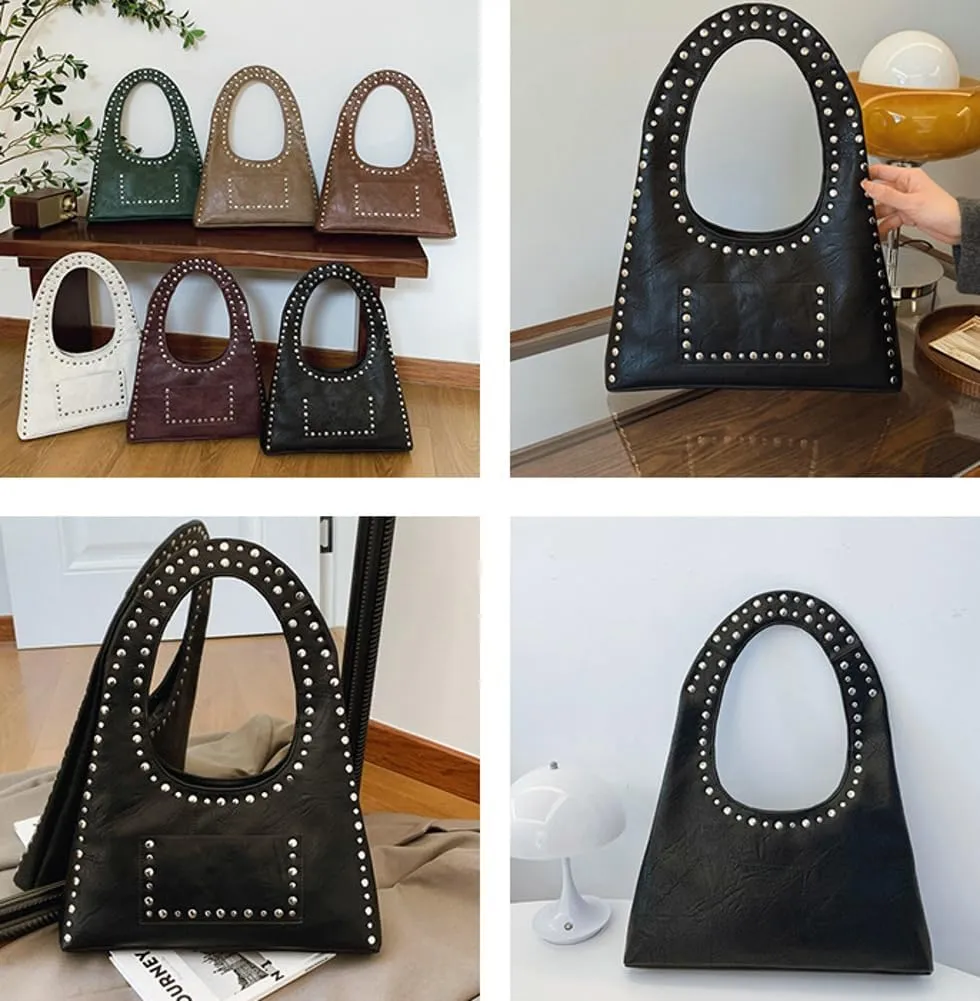 Molodo PU Leather Hobo Bag for Women Vintage Studded Tote Bag Handbag Trendy Shoulder Bag Punk Streetwear Handbag Purse