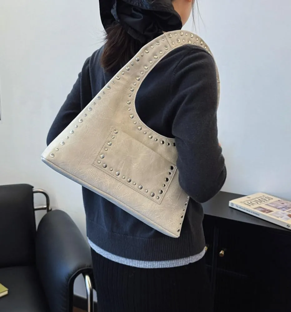 Molodo PU Leather Hobo Bag for Women Vintage Studded Tote Bag Handbag Trendy Shoulder Bag Punk Streetwear Handbag Purse