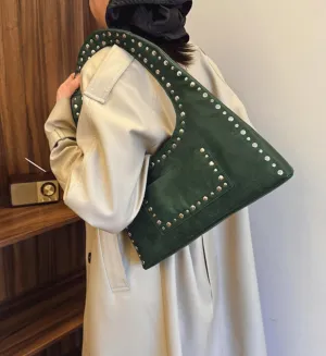 Molodo PU Leather Hobo Bag for Women Vintage Studded Tote Bag Handbag Trendy Shoulder Bag Punk Streetwear Handbag Purse