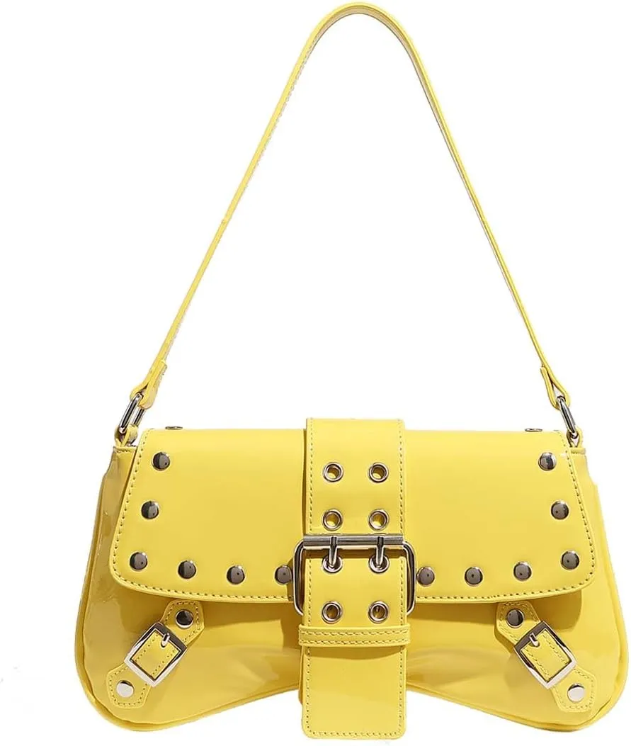 Molodo Punk Style Rivet Shoulder Bags for Women Retro Studded Underarm Bag PU Shoulder Handbag Y2K Hobo Bag Satchel Bag