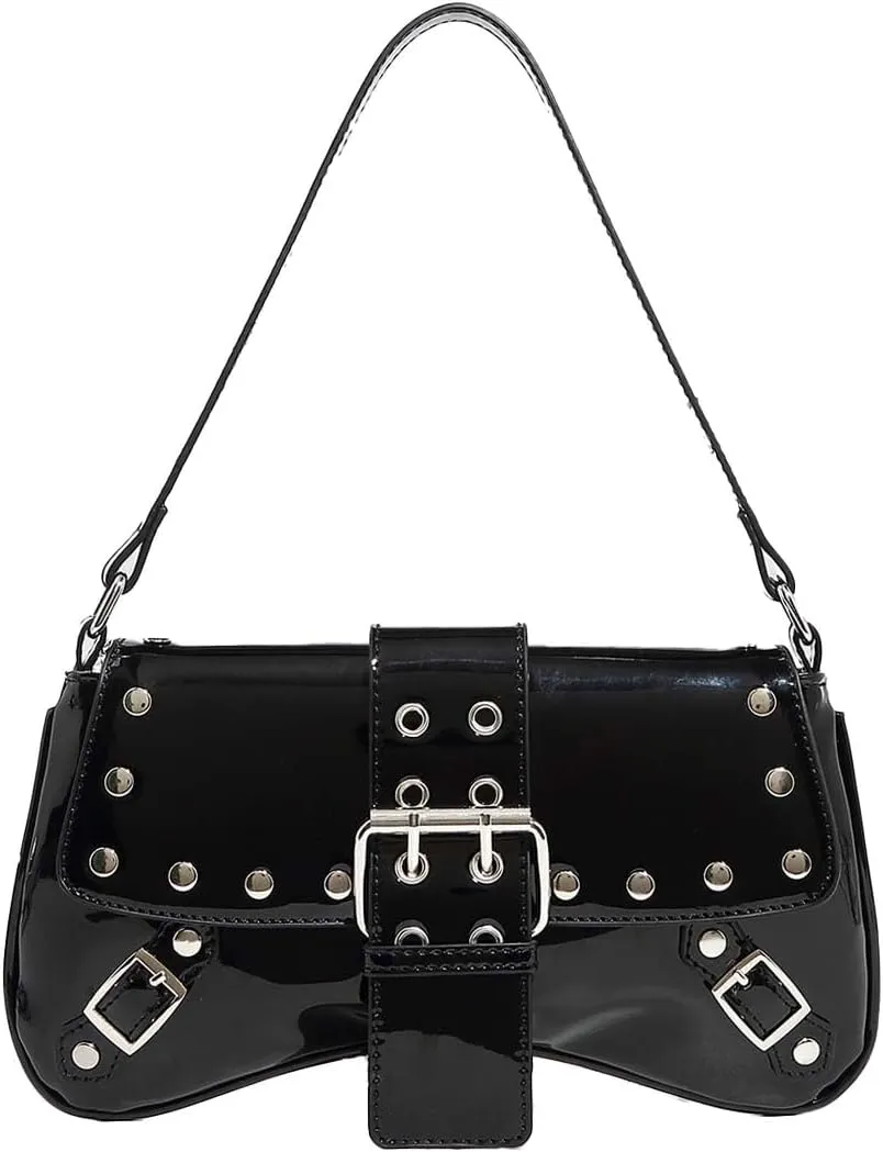 Molodo Punk Style Rivet Shoulder Bags for Women Retro Studded Underarm Bag PU Shoulder Handbag Y2K Hobo Bag Satchel Bag