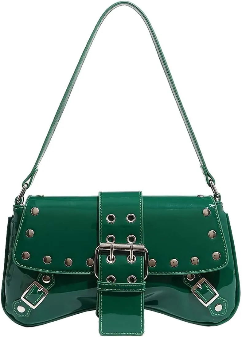 Molodo Punk Style Rivet Shoulder Bags for Women Retro Studded Underarm Bag PU Shoulder Handbag Y2K Hobo Bag Satchel Bag