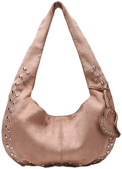Molodo Rivets Studded Shoulder Bag for Women Suede Leather Hobo Bag Retro Tote Handbag Purses Fall Winter Underarm Bags