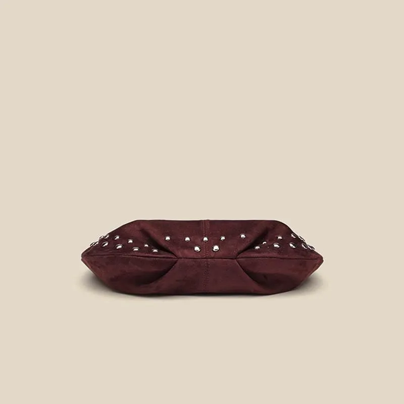 Molodo Rivets Studded Shoulder Bag for Women Suede Leather Hobo Bag Retro Tote Handbag Purses Fall Winter Underarm Bags