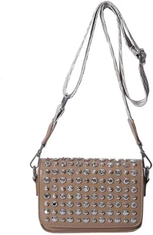 Molodo Studded Shoulder Bag for Women Trendy PU Leather Crossbody Bag Punk Handbag Purses Retro Small Shoulder Handbag