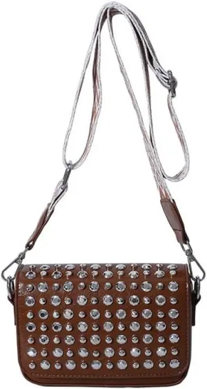 Molodo Studded Shoulder Bag for Women Trendy PU Leather Crossbody Bag Punk Handbag Purses Retro Small Shoulder Handbag