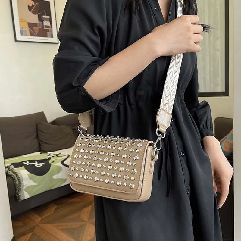 Molodo Studded Shoulder Bag for Women Trendy PU Leather Crossbody Bag Punk Handbag Purses Retro Small Shoulder Handbag