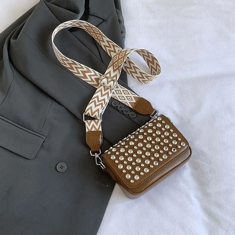 Molodo Studded Shoulder Bag for Women Trendy PU Leather Crossbody Bag Punk Handbag Purses Retro Small Shoulder Handbag
