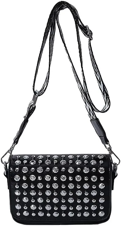 Molodo Studded Shoulder Bag for Women Trendy PU Leather Crossbody Bag Punk Handbag Purses Retro Small Shoulder Handbag