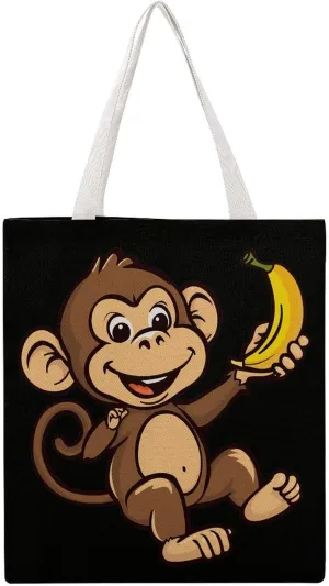 Monkey Banana Canvas Tote Bags Portable Shopping Grocery Bag Shoulder Handbag with Handles