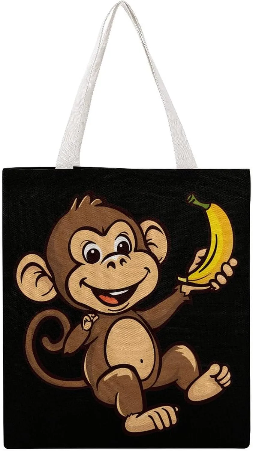 Monkey Banana Canvas Tote Bags Portable Shopping Grocery Bag Shoulder Handbag with Handles