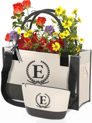 Monogrammed Canvas Tote Bag with Zipper Pockets - Ideal Gift for Mom, Teacher, Sister