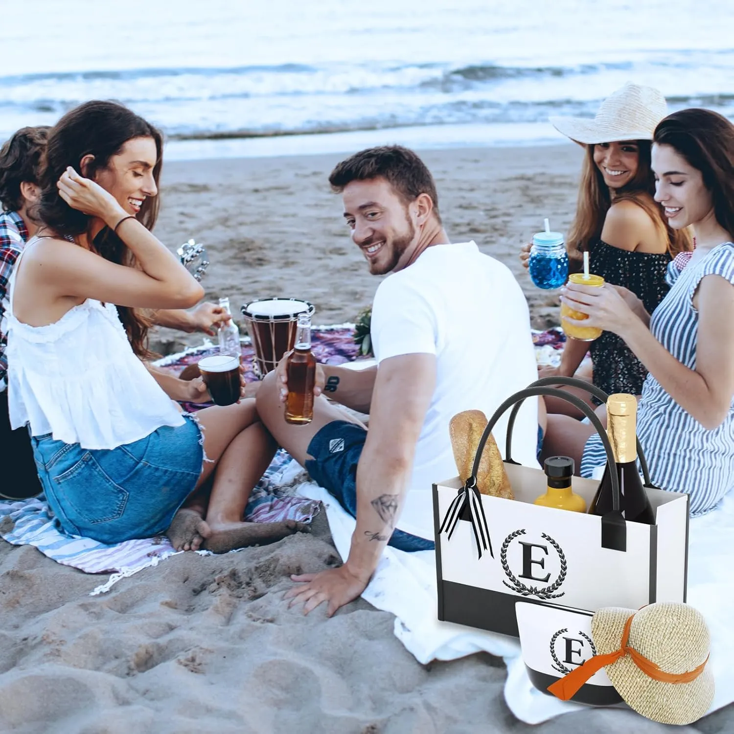 Monogrammed Canvas Tote Bag with Zipper Pockets - Ideal Gift for Mom, Teacher, Sister