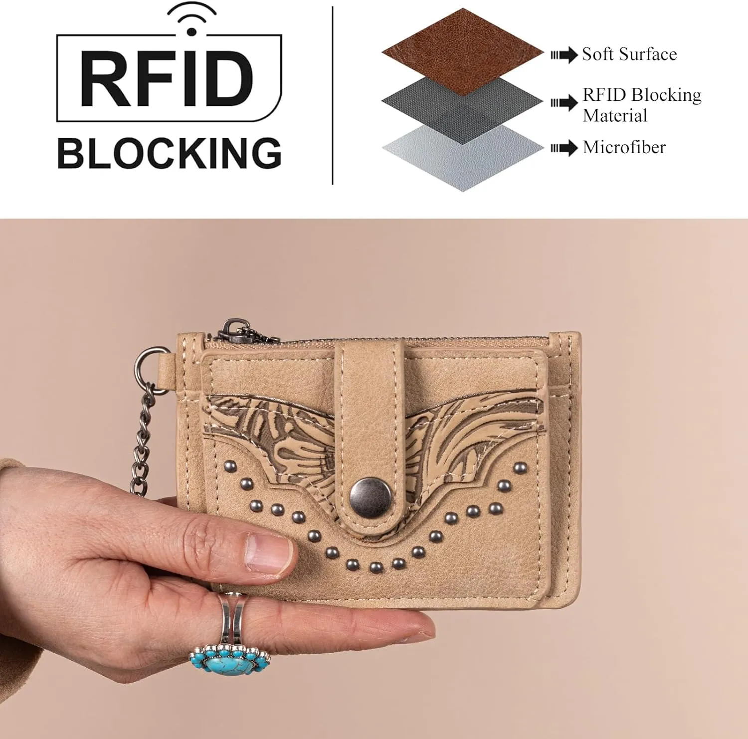 Montana West Credit Card Holder for Women Western Slim Wallet Card Cases & Money Organizers with Rfid Lining Bifold Women's Small Card Wallet with Zipper Coin Pocket