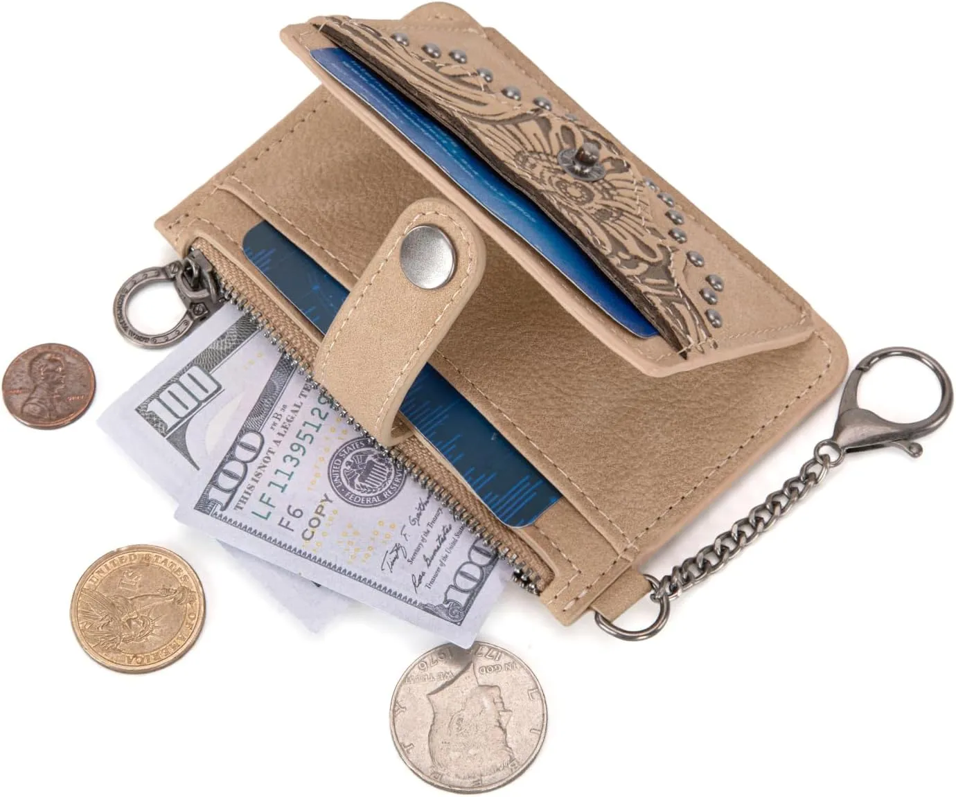 Montana West Credit Card Holder for Women Western Slim Wallet Card Cases & Money Organizers with Rfid Lining Bifold Women's Small Card Wallet with Zipper Coin Pocket