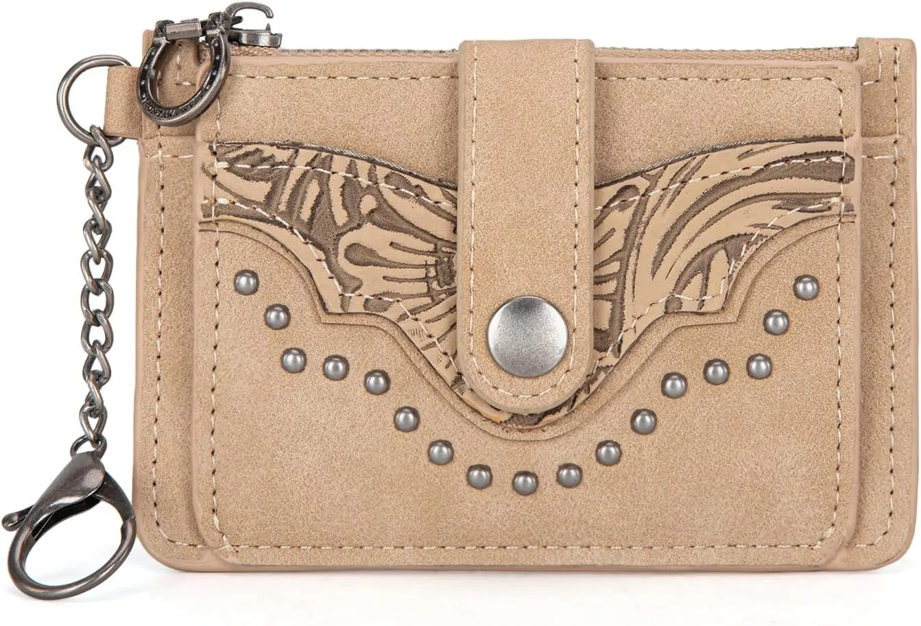Montana West Credit Card Holder for Women Western Slim Wallet Card Cases & Money Organizers with Rfid Lining Bifold Women's Small Card Wallet with Zipper Coin Pocket